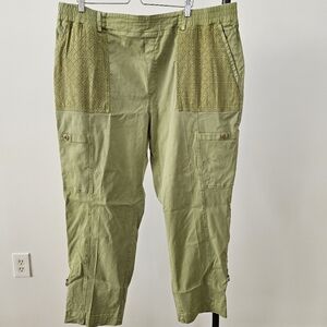 Soft Surrounding Pants 3X Plus Cargo Style Convertible Leg Eyelet Pockets Green